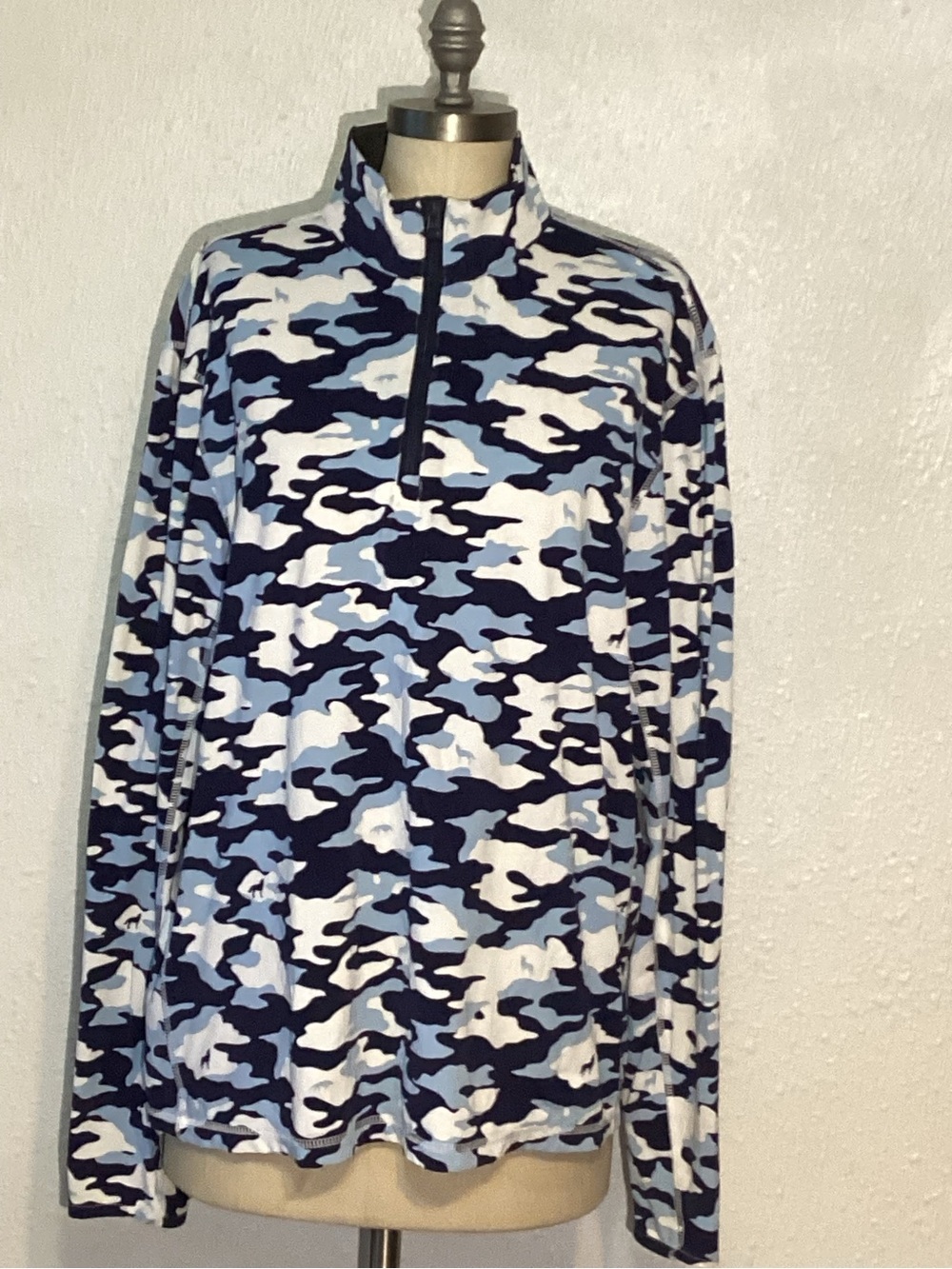 Greyson Men's Blue Camo Quarter-Zip Pullover Sweater size large